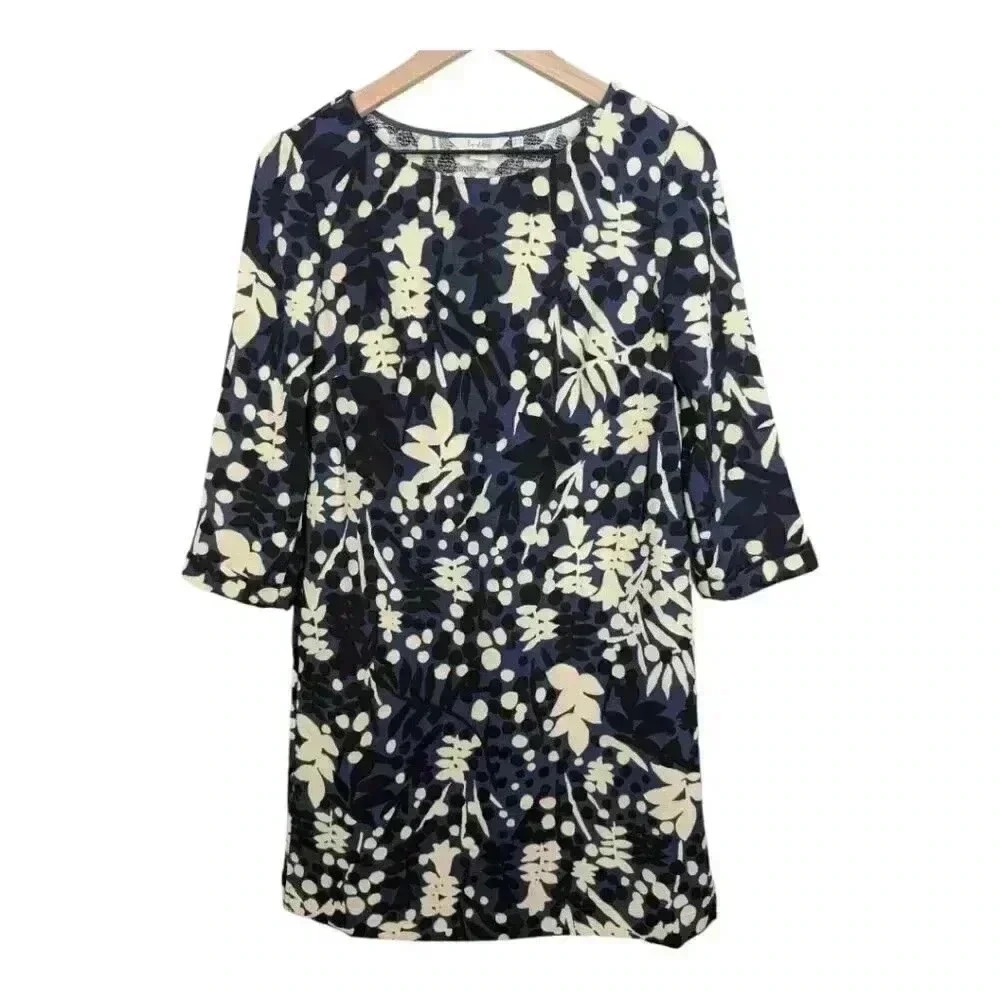 BODEN Floral Leaves, Rachel Shift Dress, Size 6, Blue White Navy